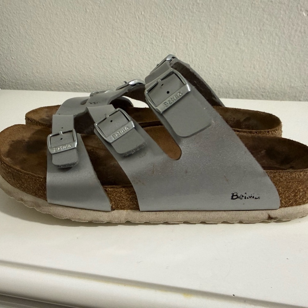 Birkenstock women size 8 betula Silver Triple-Strap Sandals - Picture 5 of 7